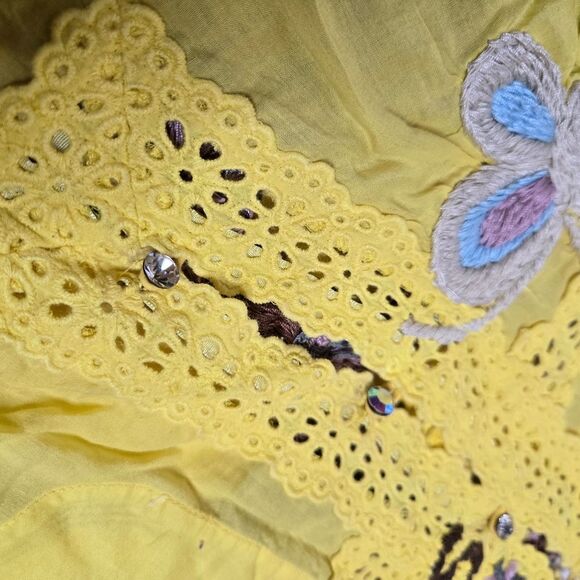 JOHNNY WAS Joystick yellow hand stitched embroidered butterfly floral tank top M - Picture 7 of 10
